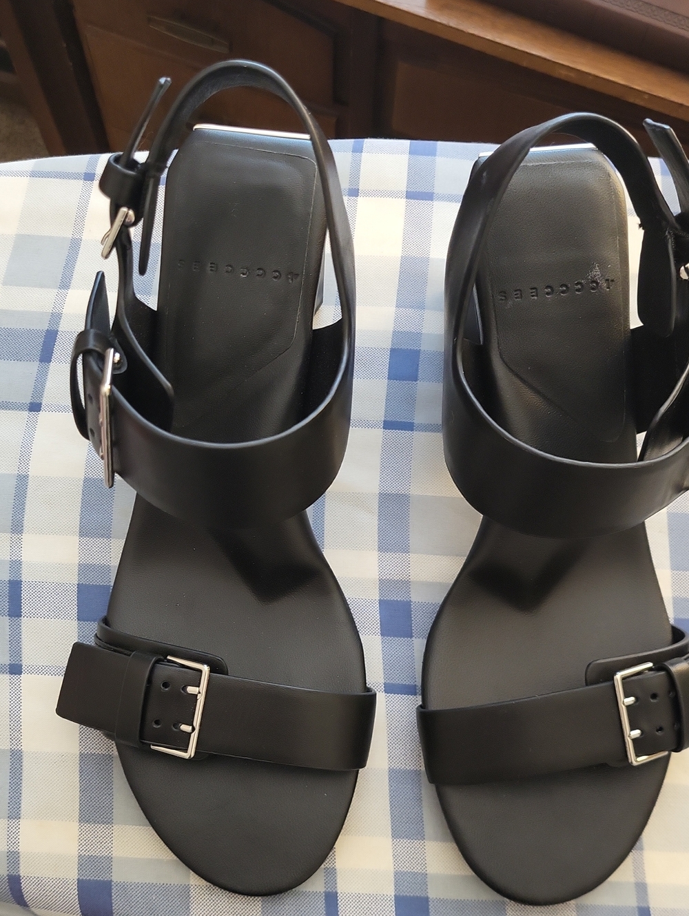 Women's Black Buckle-Strap Sandals with Adjustable Ankle Strap